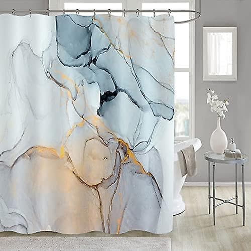 Ekstra Langt Dusjforheng 180 X 200cm, Abstrakt Blågrå Marmor Stort Dusjforheng, Moderne Blekk Vanntett Stoff Dusjforheng