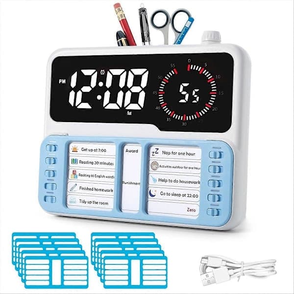 Visuell Timer for Barn - Autisme & ADHD Tidsstyringsverktøy med Digital Alarm, Oppgavekart Planlegging Bo[HK]