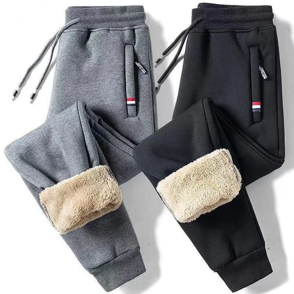 Joggebukser for menn, fleecefôret, varme termobukser for vinteren med snøring i livet, treningsbukser med tykke sporingsbukser, svart L{hw}