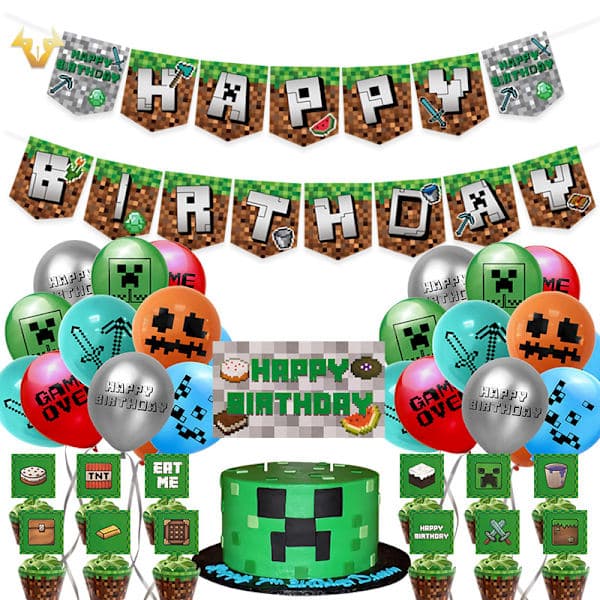 Mine-craft Temafest Pyntsett Pixel Latex Ballonger