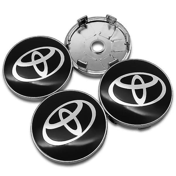 Sorte og krom Toyota hjulnavkapsler navmerker 60mm 4stk