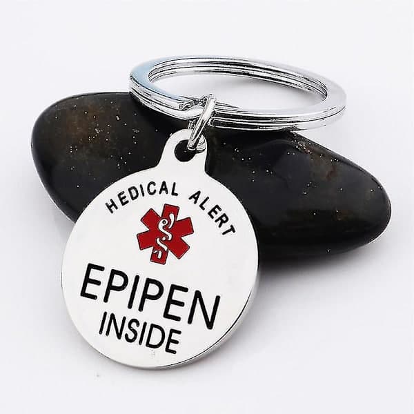 Epipen Tag, Epipen Bag Tag - Esa Tag - Glidelås - Helt kirurgisk rustfritt stål Medisinsk varselsymbol Id Tag Keyri