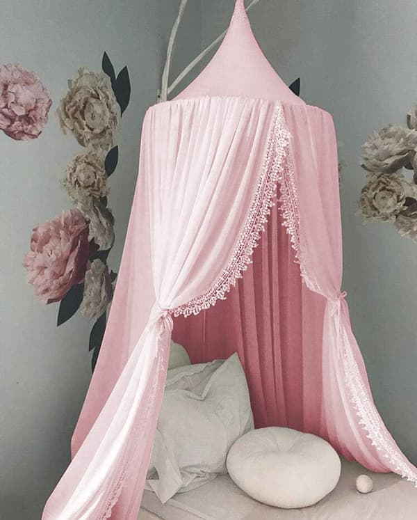 Barn seng baldakin rund kuppel, rosa