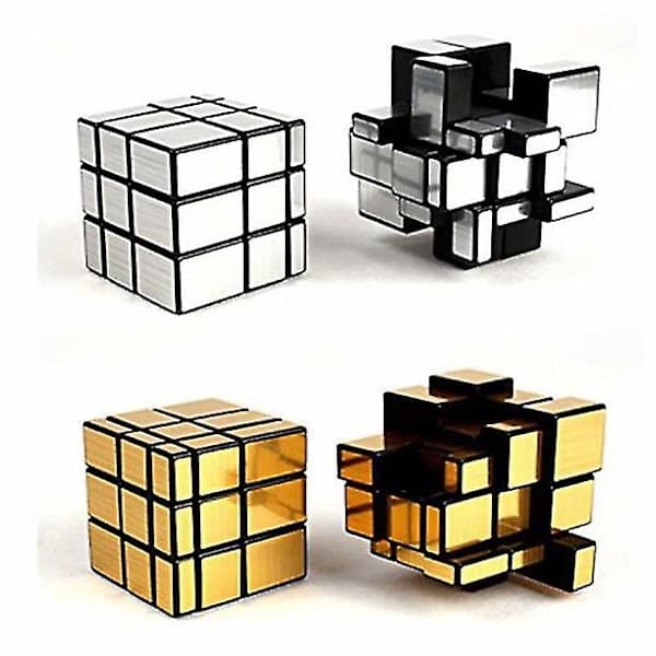 2 Pakke 3x3x3 Kvadrat Speil Speed Cube Puslespill Gull Sølv