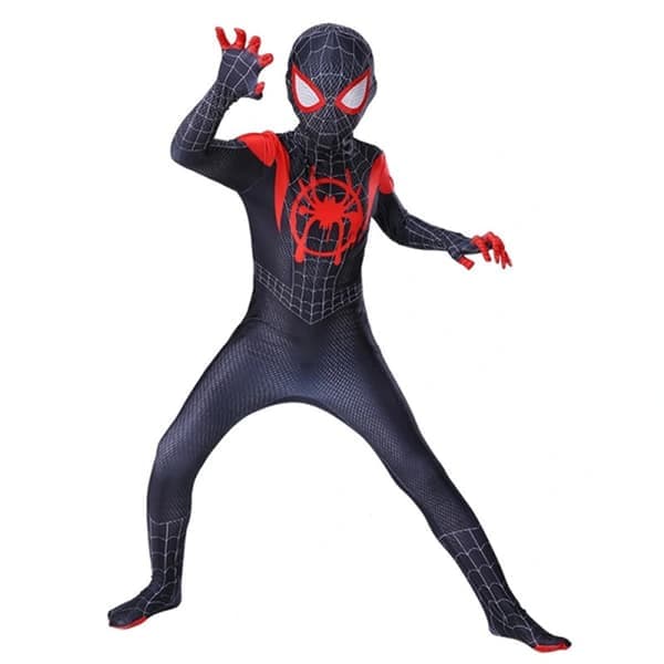 Barn Miles Morales kostyme Spiderman Cosplay Jumpsuit svart