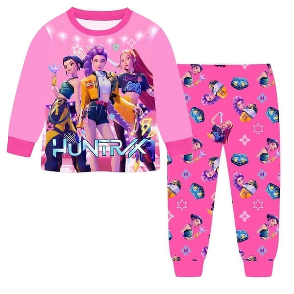 K-Pop Demon Hunters Langermet pyjamassett for barn, søtt tegneserietrykk, barneklær for søvn og fritid