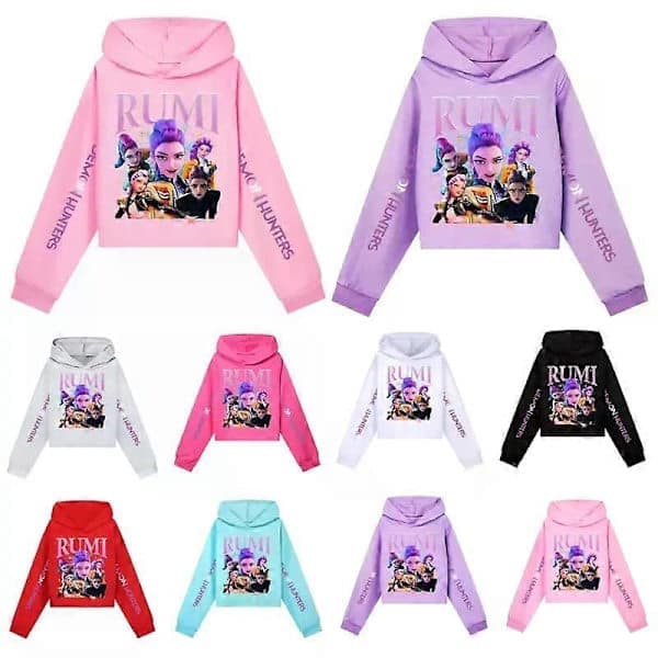 KPop Demon Hunters Hettegenser for jenter - Barne Pullover Hoody Genser, Rosa 160 pink