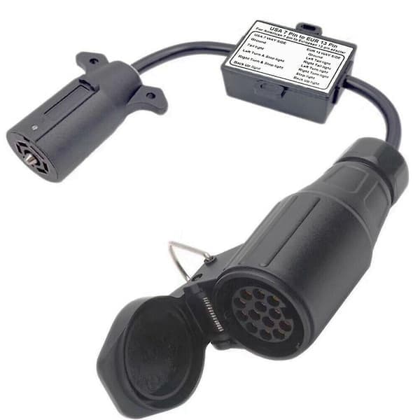 USA til Europe Hengerlysadapter 7-veis Flat Socket (US Kjøretøy) til 13-pins Rund Plugg (EU Henger)
