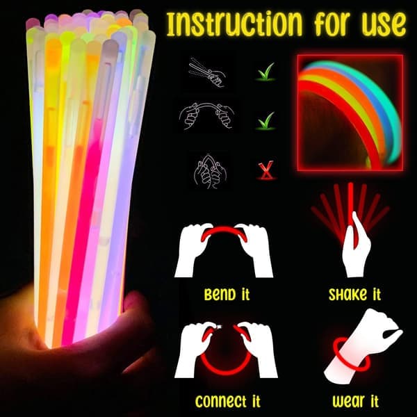 100 stk Premium Glow Sticks Party Pack Farget Glow In The Dark Light Sticks for å lage Neon Halskjede Lysende Armbånd Hodebånd Briller Festutstyr