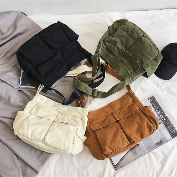 Stor kapasitet lerret messenger bag multi rom bag casual kvinner menn skulder bag