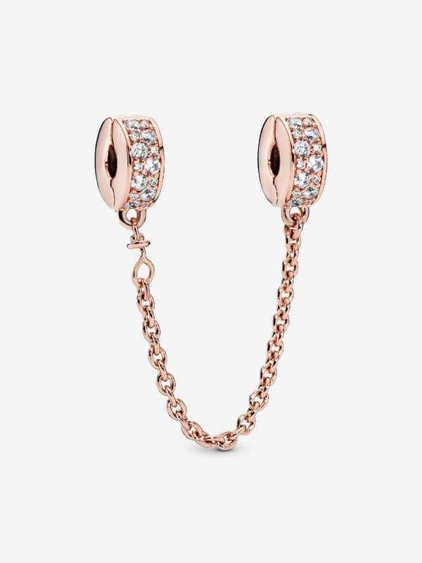 Pandora - Klar Pavé Sikkerhetskjedeklips Charm - 14k roségullbelegg
