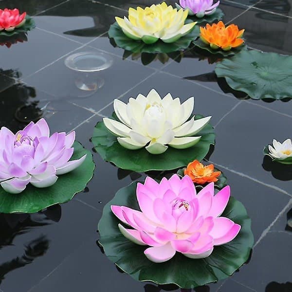 5 stk kunstig flytende vannlilje Eva Lotus blomst damdekor 10cm kunstig lotus dam tank plante ornament hjem hage