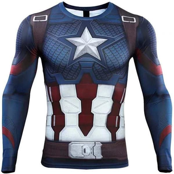 3D Superhelt Tettsittende Hurtigtørkende Elastisk Sport Cosplay T-skjorte Langermet Kaptein 1 Medium Kaptein 1 M