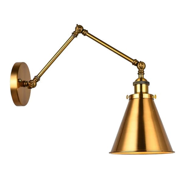 Industriell vegglampe i messing med konisk skjerm og justerbar arm for innendørs bruk i hjemmet, barer og mer