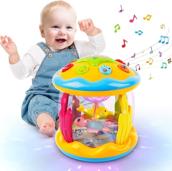 Babyleker 6 til 12 måneder, havprosjektorlys opp leker med musikk, musikalske leker 12-18 måneder krypende læringsmagetid leker 1. bursdagsgaver