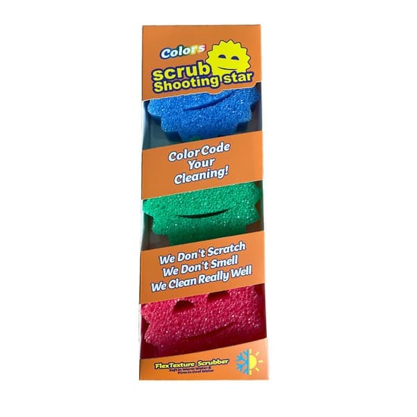 Scrub Daddy Scrub Shooting Star Blandet 3-pakning, dobbeltsidig skrubbesvamp, alternativ til skuresvamper som ikke riper, rengjøringssvamper for
