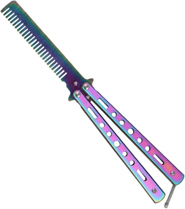 Uskarp sommerfugl kam metallkniv, rustfritt stål kam sammenleggbar trenings sommerfuglkniv, Balisong metall kam verktøy, ikke-skarpt blad trygg
