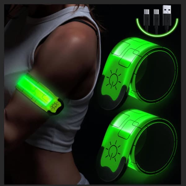 LED-armbånd, oppladbart, for løping og gåing om natten (2-pakning), løpelys for løpere, løpelys