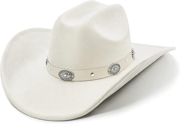 Cowboyhatt for Kvinner og Menn med Formbar Bred Skygge - Filt Cattleman Western Hatter Ivory White-JAN-