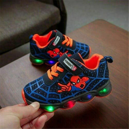 Spiderman LED Treningssko Sko Blinkende Lysende Sneakers Barn Blå