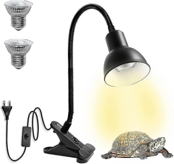 Skilpadde Varmelampe For Reptil Akvarium, Skilpadde Med 2 Uva Uvb Pære Baking Lampe Justerbar 360 Roterende Klips For Skilpadde Slange Akvarium