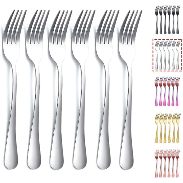 Middaggaffel 6 stk, Rustfritt stål 20,5 cm Gaffel Bestikk, Bordgafler Sett med 6