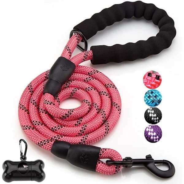 FT Sterk Hundekobbel med Komfortabelt Polstret Håndtak og Svært Reflekterende Tråder for Små, Mellomstore og Store Hunder (1,5 m, Rosa)