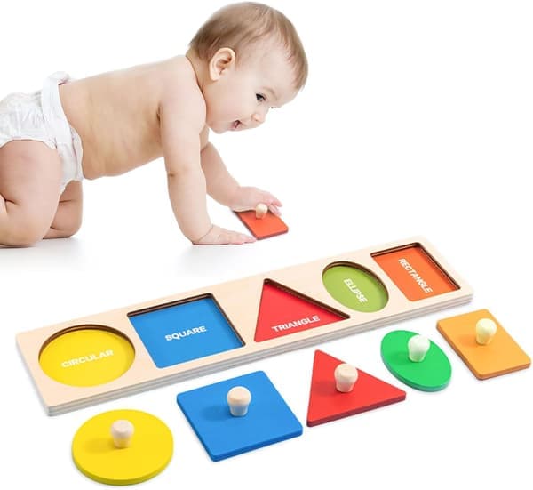 Babypuslespill, Trepuslespill med knotter, Trepuslespill for 1–3-åringer, Montessori førskole babypuslespillbrett, tidlig læringsspill