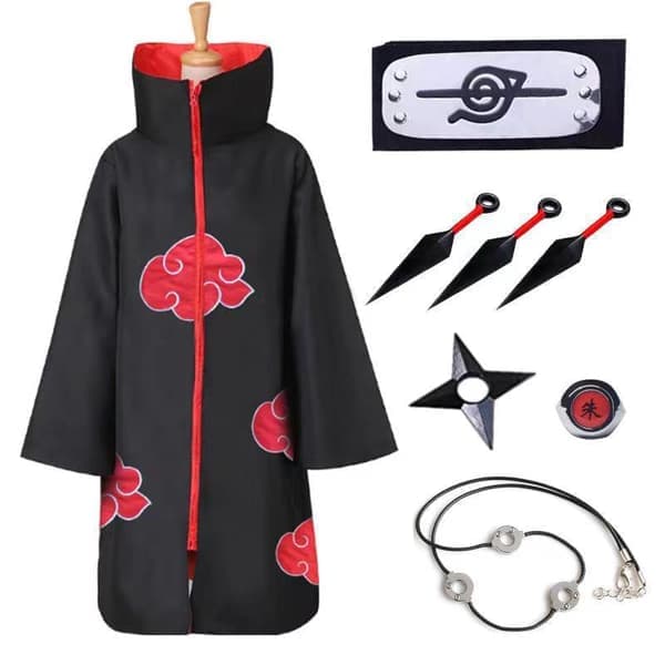 Akatsuki-kappe Itachi Anime Cosplay-kostyme for barn - 8 deler fancy dress