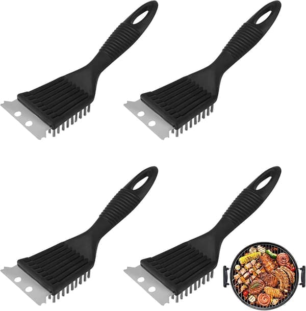 4 stk grillbørste grillrengjøring grillbørste i rustfritt stål grillbørstebørste (svart, 21*7 cm)