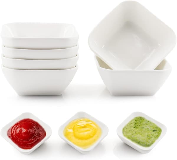3 Ounce 6 Pack Hvit Keramisk Dip Skål Sett, Mini Skål Soyasaus Plate, Kan Brukes Til Ketchup, Saus, Eddik, Soya, BBQ og Festmiddag