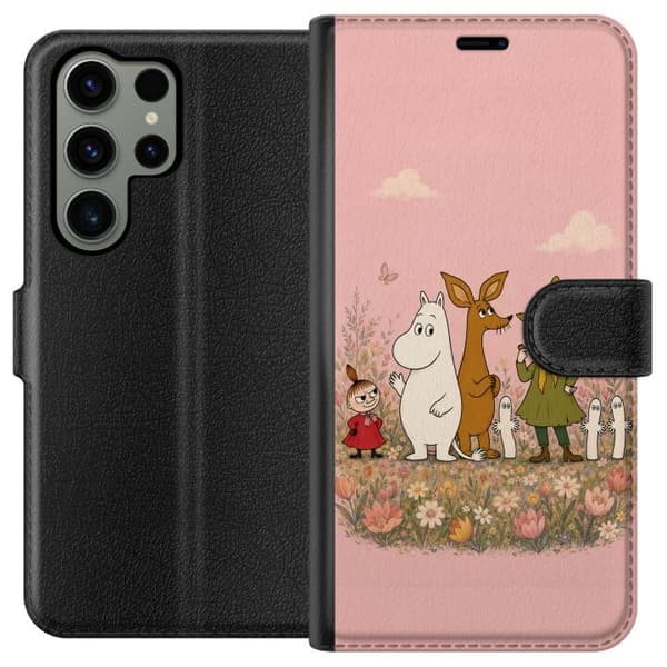 Kompatibelt Lommeboketui til Samsung Galaxy S23 Ultra Mummitrollet og vennene hans blant fargene i blomsterengen i et eventyraktig og nostalgisk moti
