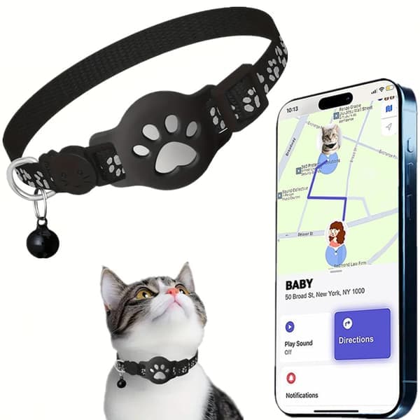 Kjæledyrsporer, GPS-halsbånd kompatibelt med iOS, Apple Find My-sporer, kjæledyrsporer for katt og hund, vanntett og reflekterende