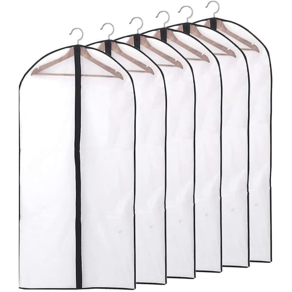 12-pakning klesposer for dress, lange, 60 x 120/100 cm, transparente, med glidelås