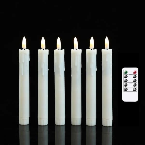 6-pakning Flammefrie flimrende LED-telys med fjernkontroll, 17,5 cm