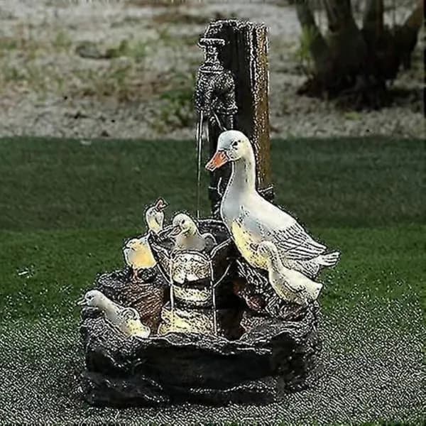 Hagedyr Statue Fontene Solcelle LED-lys Hagekunst Dekorativ Utendørs Hageskulptur B