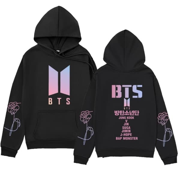 BTS Unisex Hoodie Casual Hoodie Cosplay Jakke Topp Svart M