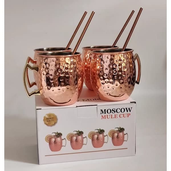 4 stk Moscow Mule Krus Kobberbelagt Sett Gaveeske
