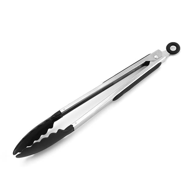 Grilltanger i rustfritt stål og silikon av matkvalitet (svart, 30 cm), varmebestandige kjøkkentenger