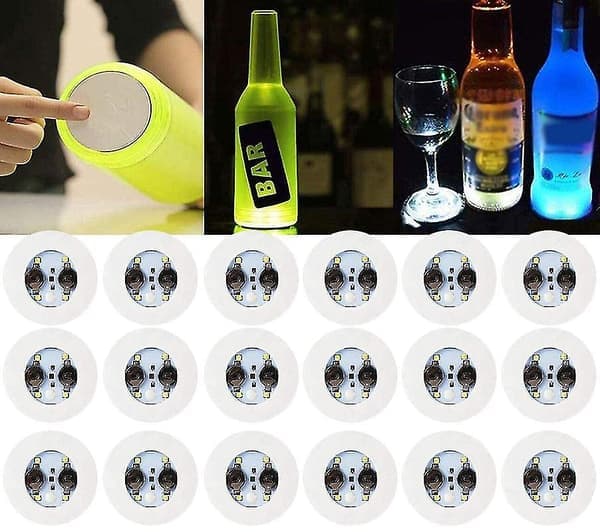18 stk LED-brikke, lys opp brikker, LED-flaskelys, LED-klistremerkebrikke-lys opp hvitt