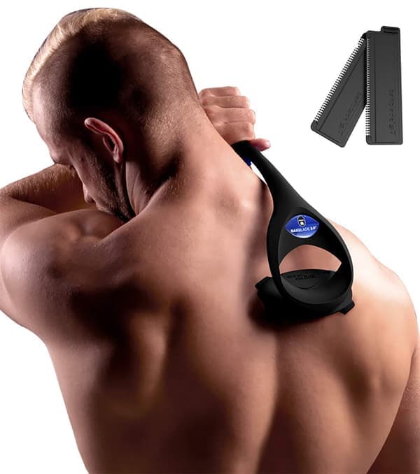 2.0 PLUS - DIY ryggbarber for menn, ergonomisk håndtak, våt eller tørr barbering, leveres med ekstra blader