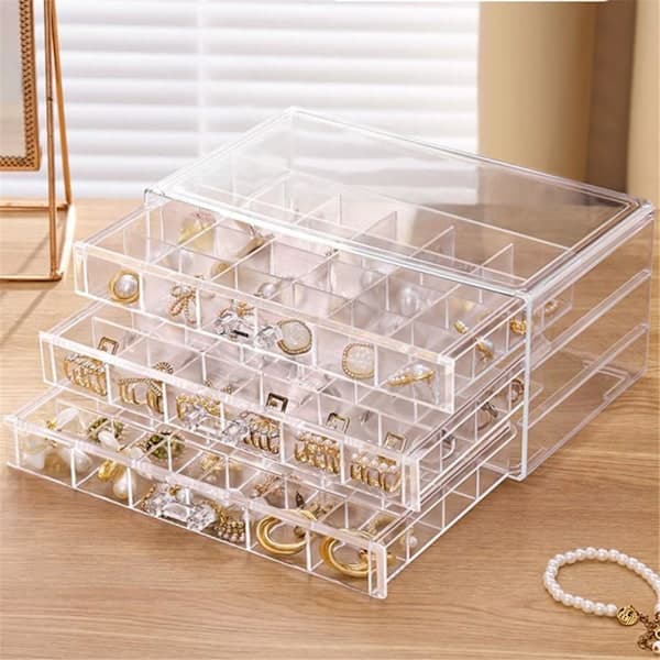 72 Rom Øredobber Organizer Boks Transparent Oppbevaring Akryl for Øredobber Halskjede Organizer Boks Smykkeskrin med Oppbevaringsrom
