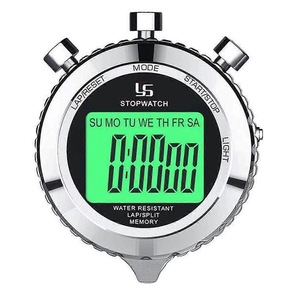 Digital Stoppeklokke Timer Metall Stoppeklokke med Bakgrunnsbelysning, 2 Runder Stoppeklokke Timer for Sportskonkurranser