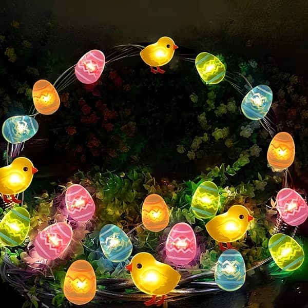LED påskelyslenke med egg og kylling 2M/3M – Batteridrevet påskebelysning for påskedekorasjon, hjem, vindu og fest