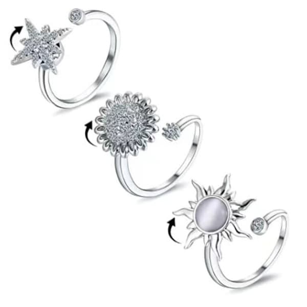 Stressring 3-pakning – Justerbar Fidget Ring & Angstring i Rustfritt Stål for Kvinner