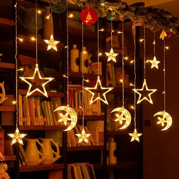 Eid Ramadan LED-gardinlamper Lyslenker EU-kontakt varm hvit