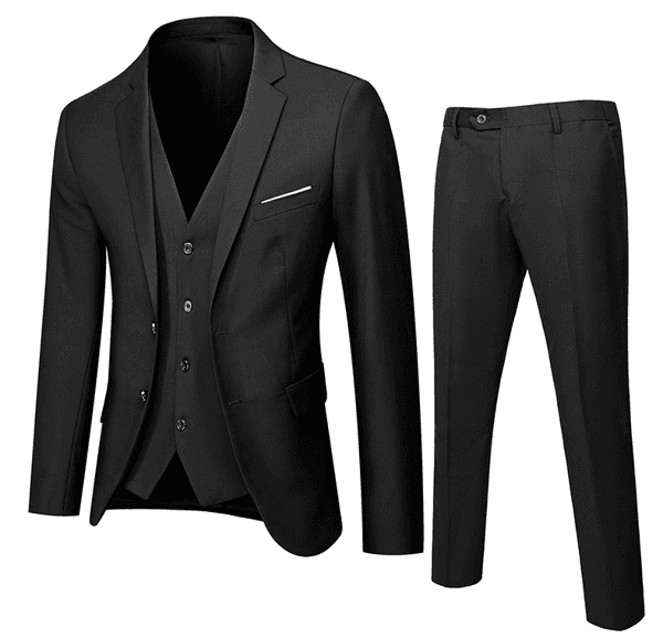 Herre 3-delt Slim Fit Dress, Solid Jakke Vest Bukser Svart