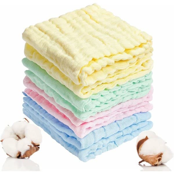 8 stk Muslin Baby Vaskekluter, 25 x 25 cm Vaskbare Myke Bomulls Babyhåndklær Baby Bomulls Swaddles for Tørking Hånd Ansikt Kropp Sensitiv Hud Baby