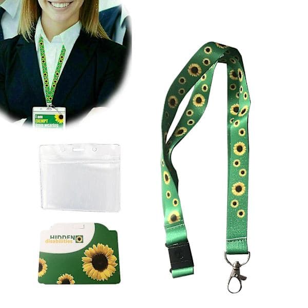 1 stk. Nakkebånd Solsikke Snøre med Sikkerhetsspenne + Plast ID-kortholder