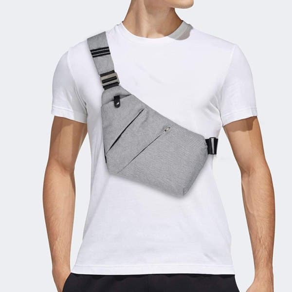 Skulderveske med flere lommer, Sling Crossbody-veske, Mini-skuldervesker, Herreveske Liten, Tyverisikker veske for menn (grå)